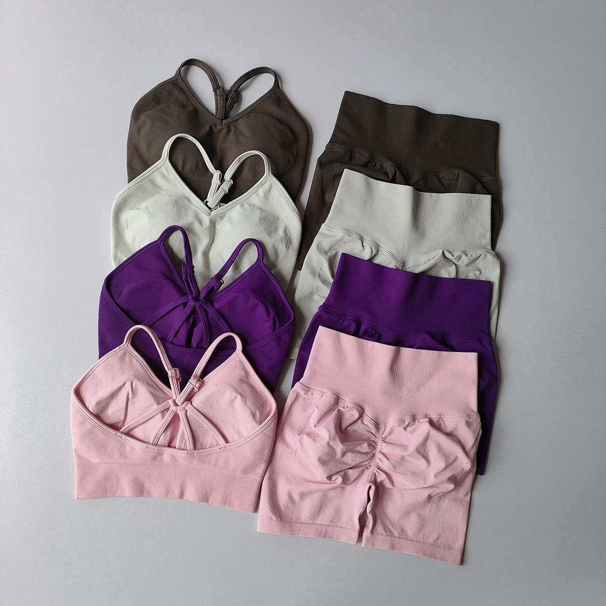 Yimo Women Beauty Cross Back Solid Color Yoga Set Lady Quick Dry Gym Short Suit Female Elastic Fitness Workout Clothes