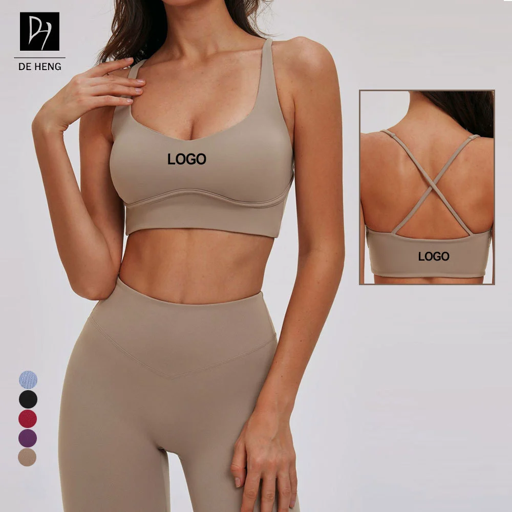 New Cross Back Halter Neck High Support Spandex Sports Bra Breathable Backless Design Women Sports Bra for Running & Yoga