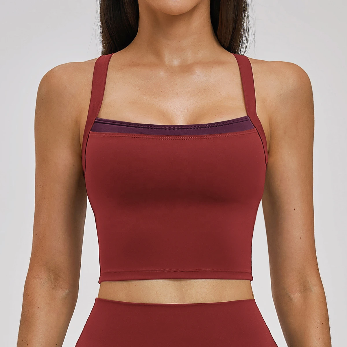 High Support Lightweight False Two-piece Sports Bras Crisscross Straps Back Yoga Wear