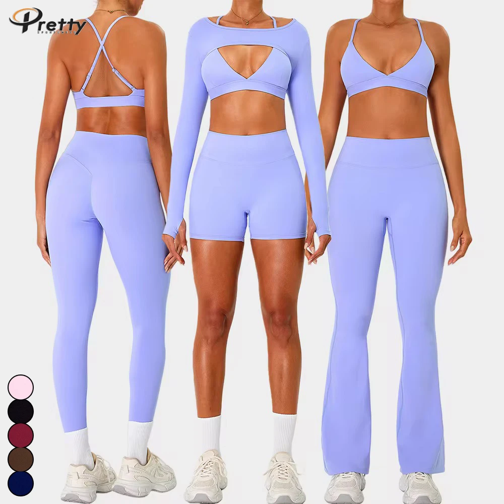 Wrokout 5PCS Yoga Set Gym Fitness Sportswear Womens Clothing Push up Sports Bra High Waist Yoga Leggings for Women Leisurewear