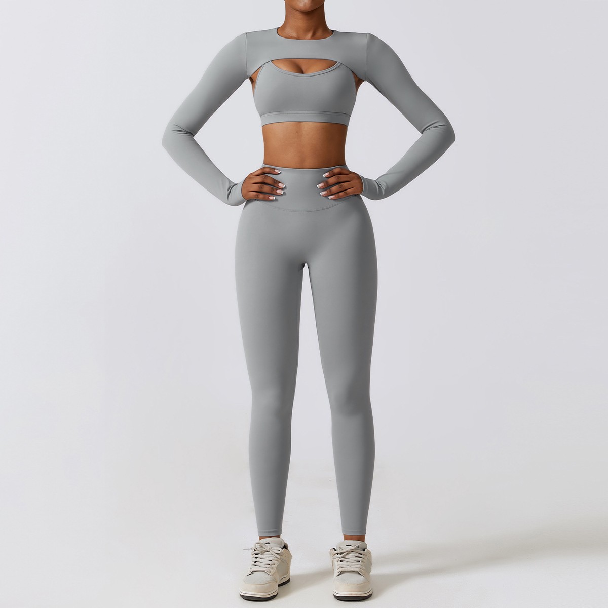 Lanyu Women's 3-Piece Fitness Gym Sportswear Set Seamless Legging Long Sleeve Crop Top Breathable Yoga Suit Printed Lightweight
