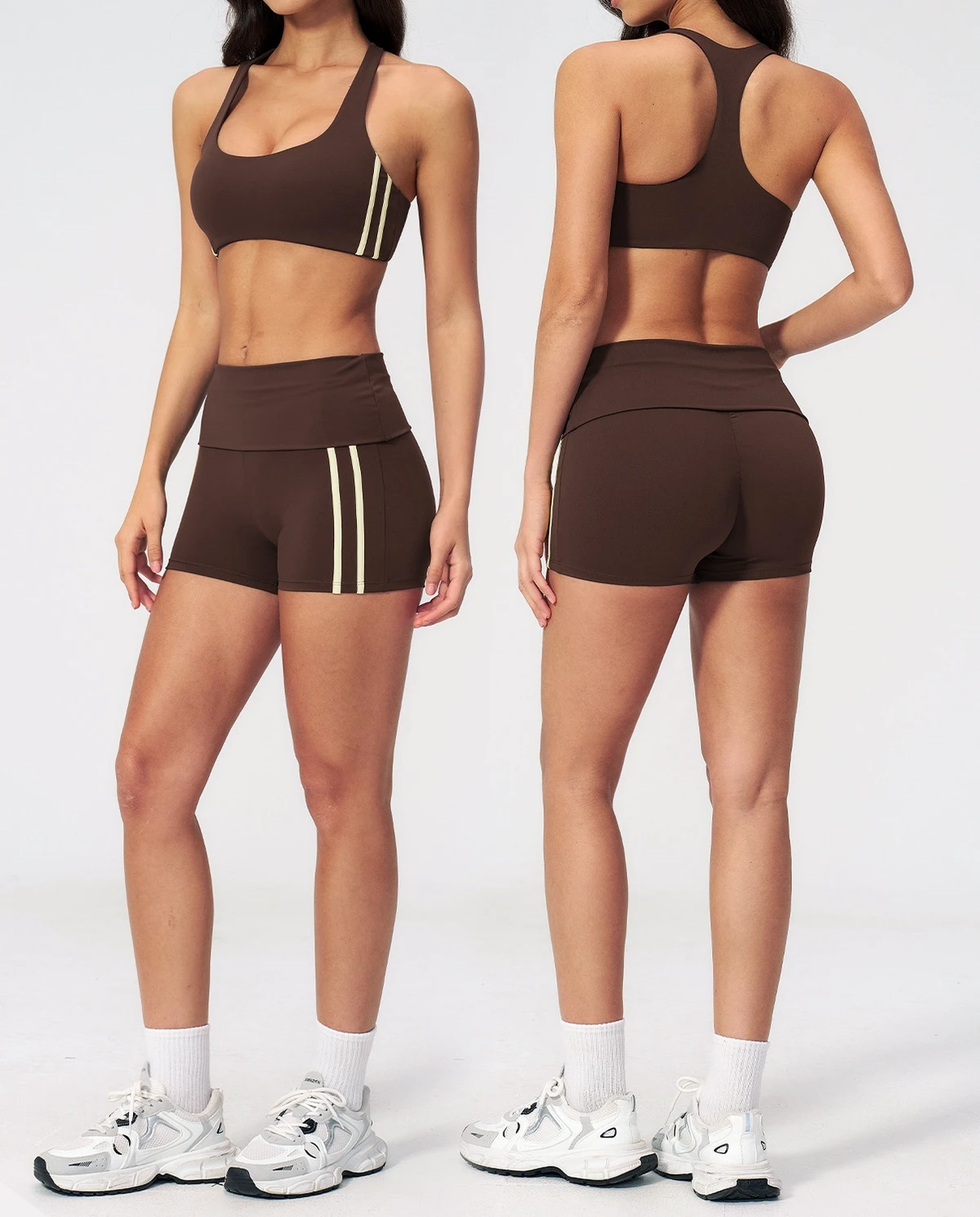 Two-Piece Yoga Set with Side Stripe for Gym and Studio Wear Accent Supportive Crop Top for Women High-Waist Fitness Activewear