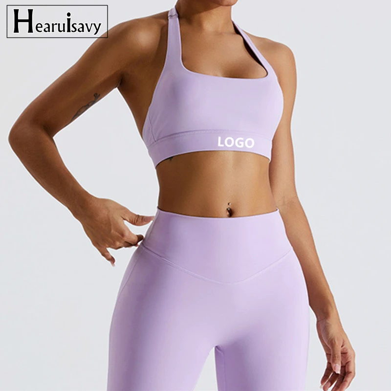 Women Professional Shockproof Breathable Plus Size U Cut Halter Neck Running Sports Bra Fitness Workout Solid Color Yoga Bra