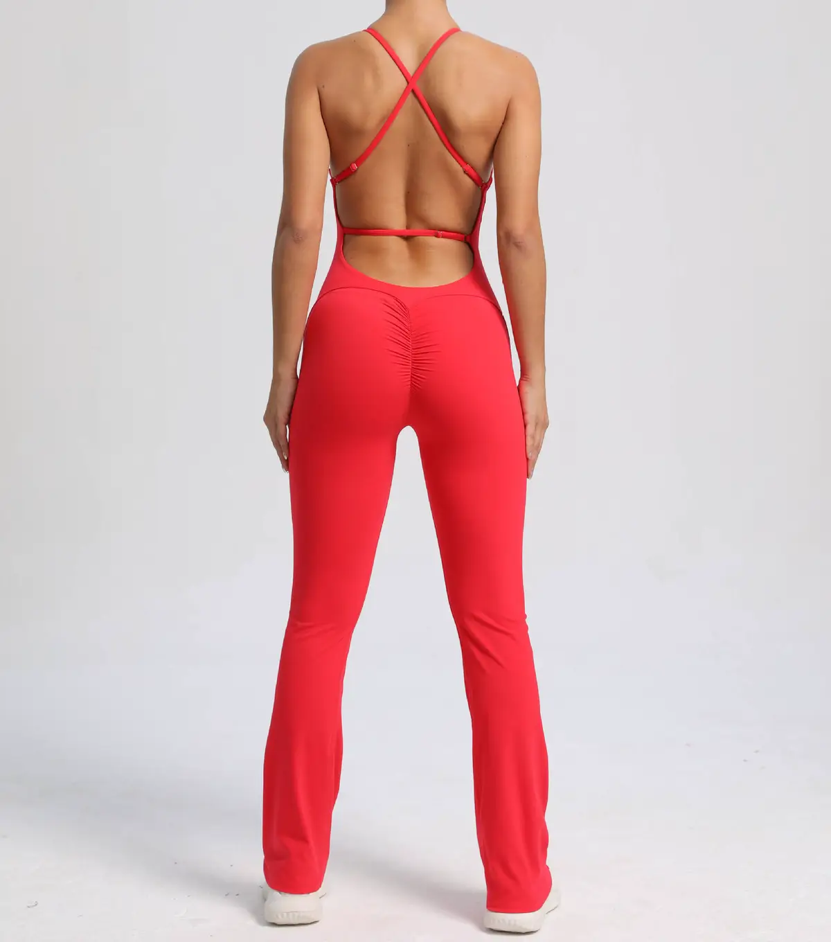 Tall Girls Friendly One Piece Yoga Jumpsuit Scrunch Butt Rompers Women Flare Pants Jumpsuits Custom Logo Workout Apparel