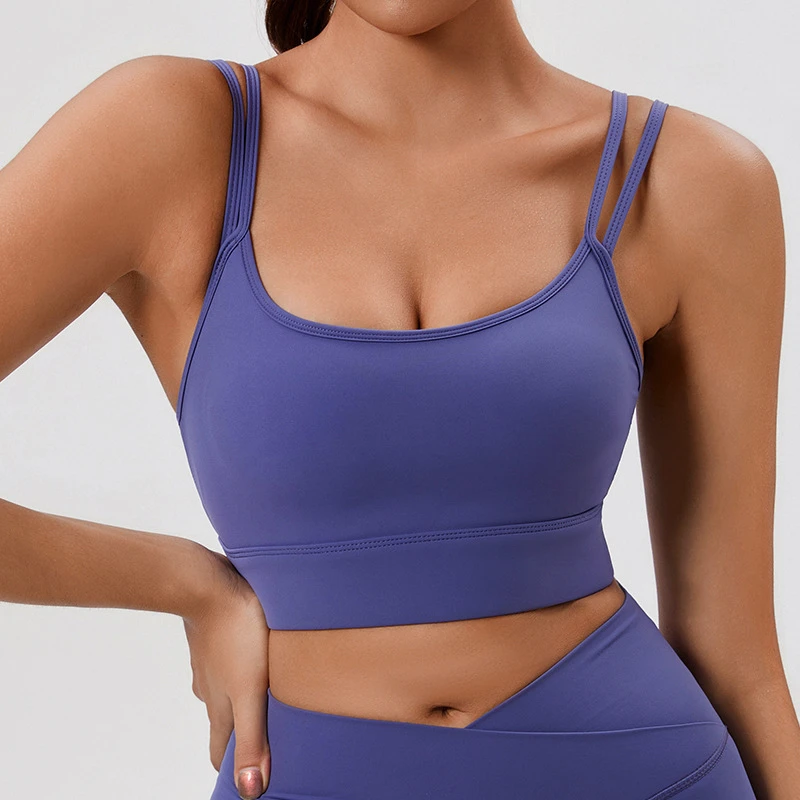 New Arrival Seamless Bra Top With Removable Cups Sexy Girls Green 2 Spaghetti Straps Long Hem Sports Bras Cropped Tops