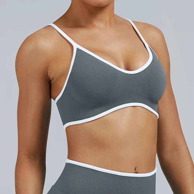 Fashion High Quality Women's Seamless Breathable Reversible Sports Bra With Medium Support And Front Logo For Gym Yoga Workout