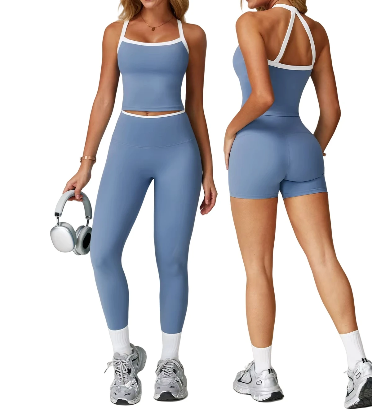 Women's Plus Size Fitness Suit Naked Yoga Cross Beauty Back Tight Elastic Waist Solid Pattern Exercise Running Kit Front Logo