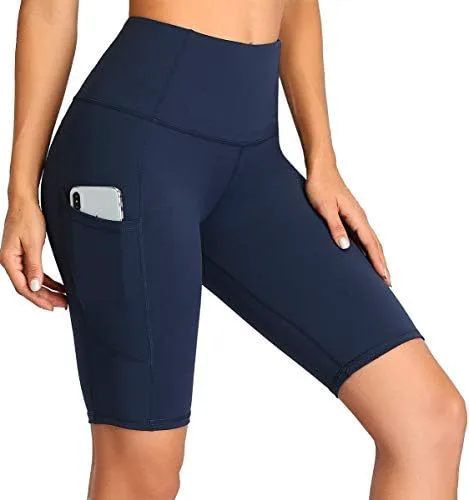 Women's Mid High-Waist Workout Running Shorts Seamless Gym Scrunch Butt Sports Pants Side Pockets Solid Pattern Yoga Breathable