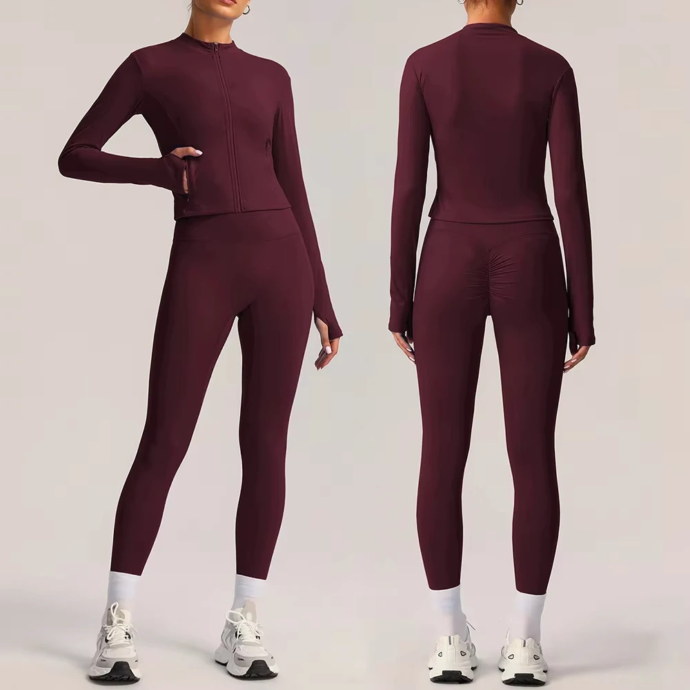 Custom Seamless Women Long Sleeve Yoga Sets High Quality Slim Fit Workout Outfit Active Leggings 2 Piece Gym Fitness