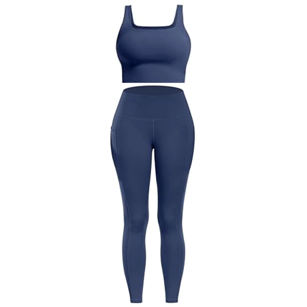 Seamless Yoga Set Square Neck Racerback Crop Top High Waist Full Length Leggings Solid Color 2 Piece Activewear Set