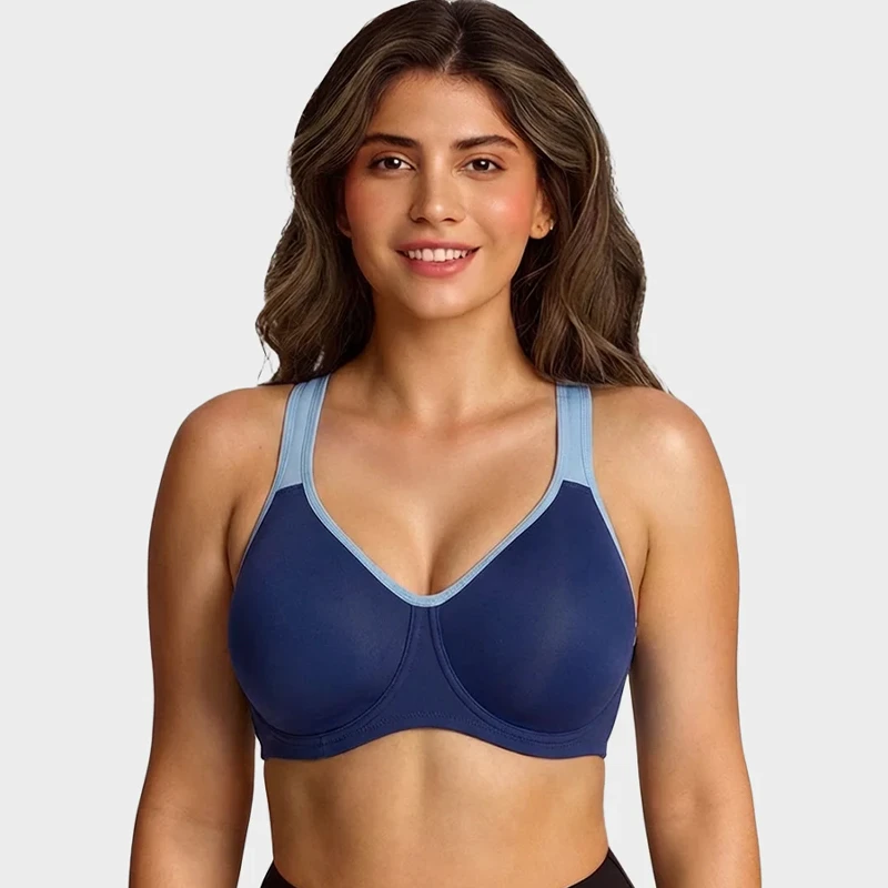 Women's High Support Yoga Sports Bra Set Crisscross Straps Plaid Pattern Contrast Binding V-Neck Breathable Quick Dry