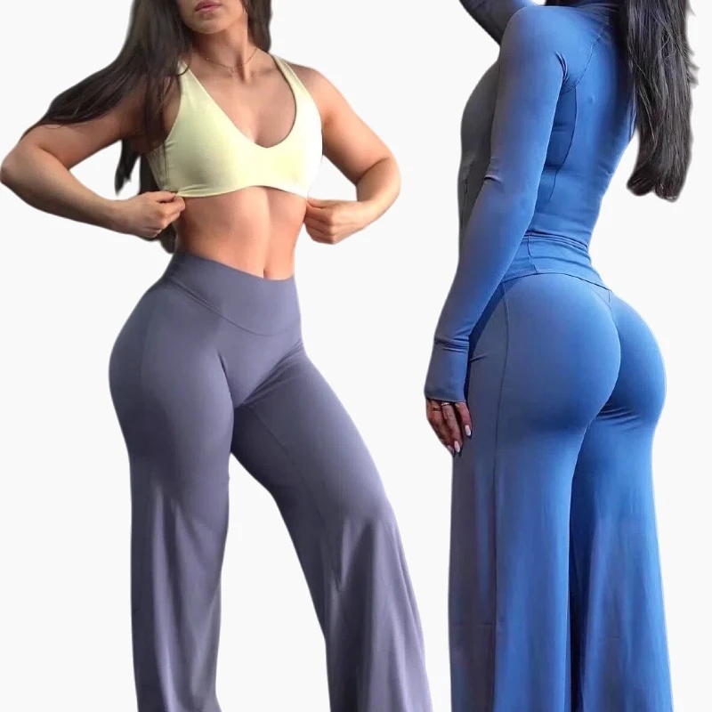 Fashion Women Sports High Waist Yoga Gym Legging Scrunch Butt Loose Slimming Clothing Solid Color Hip Lift Fitness Flared Pants
