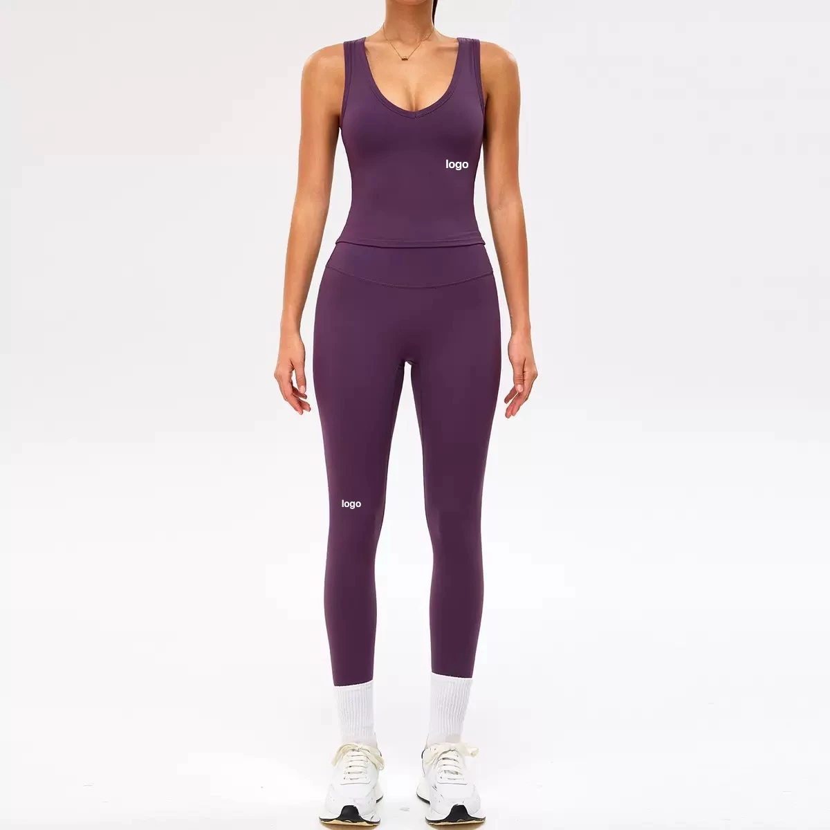 New Style Quick-drying Yoga Set - Sexy V-neck Sports Vest, Running and Fitness High-waisted Thong Pants