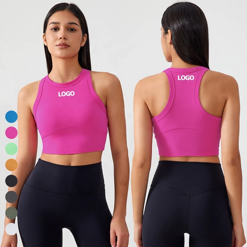 High Quality Women's Racer Back Sports Bra Buttery Soft Running Workout Crop Top Gym Fitness High Support Shockproof Yoga Bra