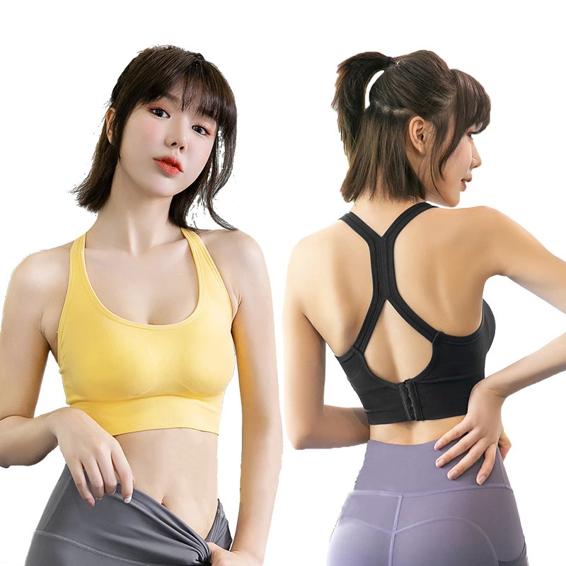 Comfortable Seamless Sexy Racer Back With Adjustable Straps, Womens High Flexibility Removable Pads Jersey Sport Yoga Bra