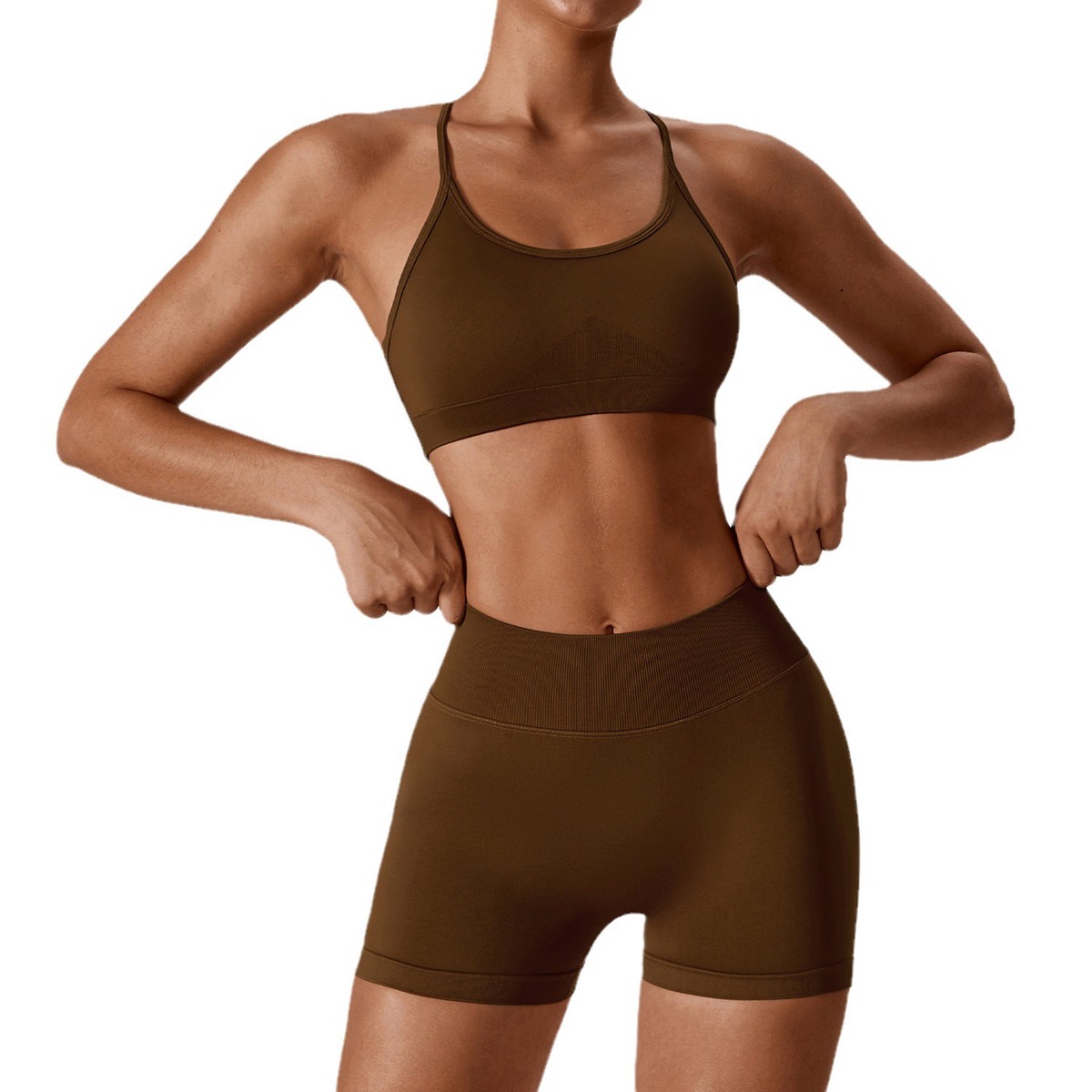 Seamless Solid Pattern Quick-drying Tight-fit Yoga Sports Fitness 2-Piece Set Women's Fitness