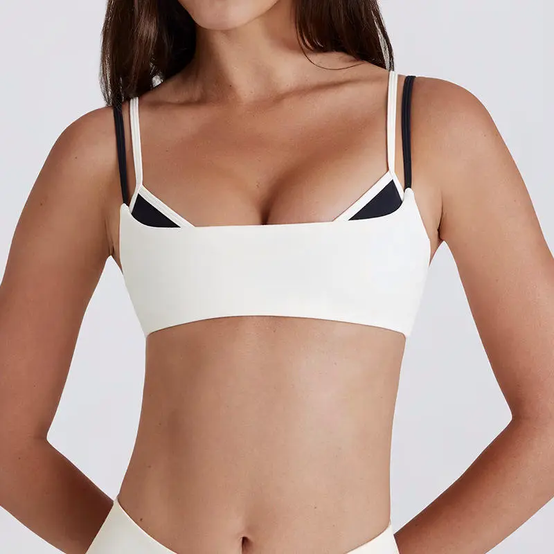 Wholesale Custom Women Medium Support Breathable Eco-Friendly Simple Seamless Removable Pads Front Sexy Gym Fitness Crop Top
