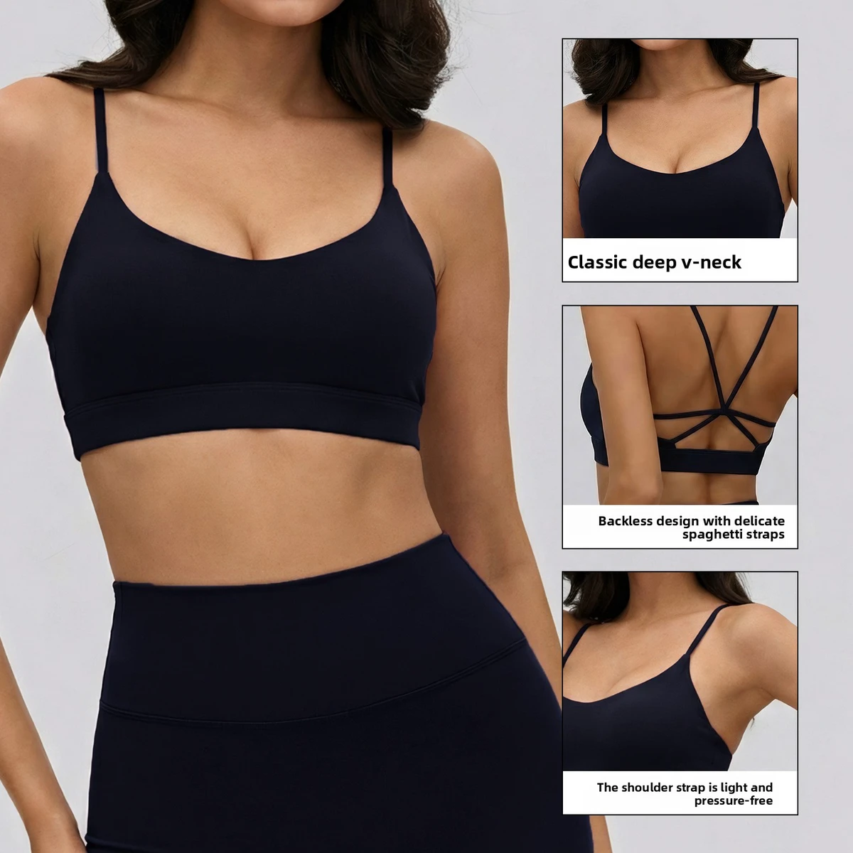 European American Women's High Support Breathable Spandex/Nylon Sports Bra Removable Cups Tight-Fitting Yoga