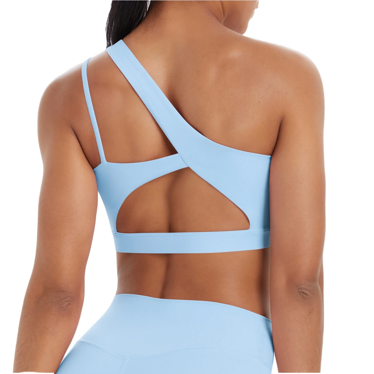 Women's Double-Sided Spandex/Nylon Brushed One-Shoulder Medium Support Asymmetrical Neck Sports Bra Lightweight Yoga Fitness