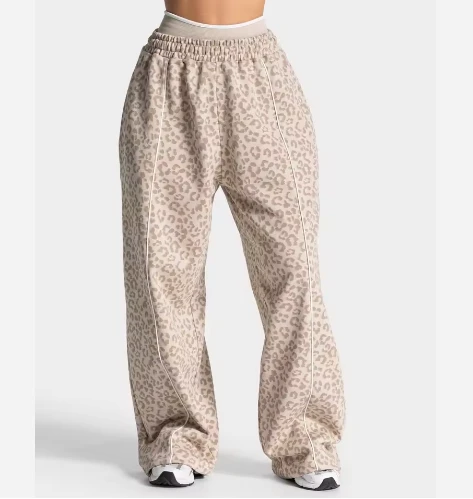 Custom Design Label Print Mid Waist Wide Leg Heavyweight Washed Fleece Breathable Loose Fit Women Streetwear Sweatpants