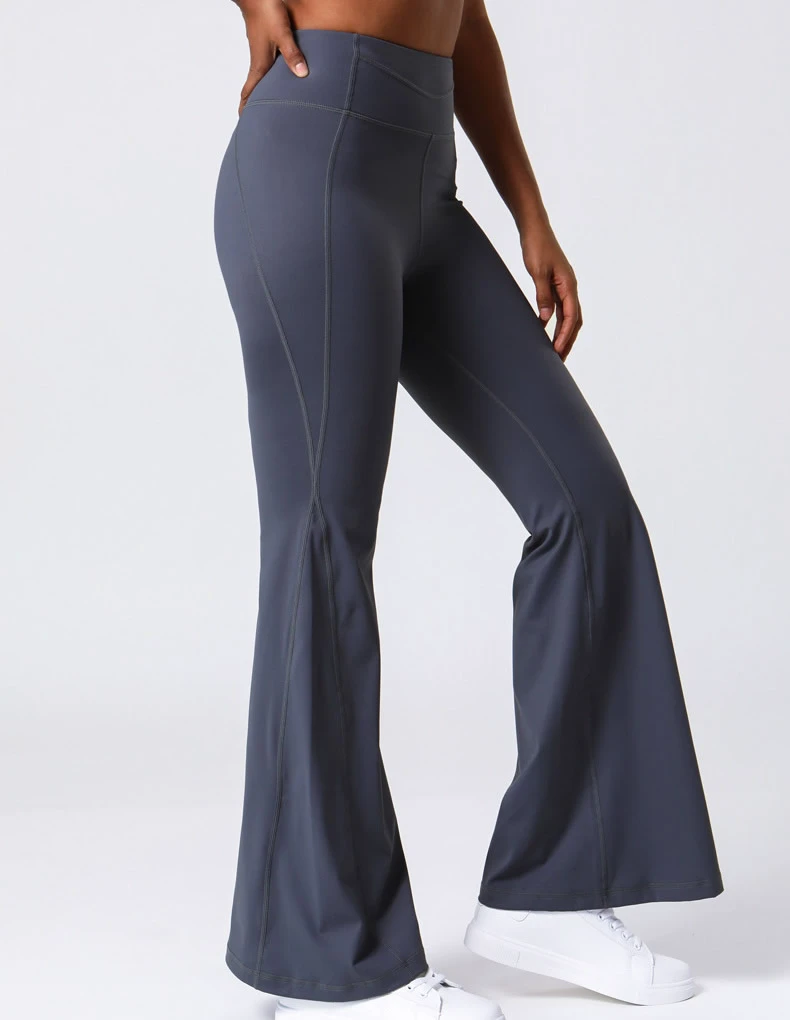 Women's Plaid High Waist Nude Wide Leg Bell Bottom Fitness Pants Casual Sexy Soft Four-Way Stretch Yoga Flare Leggings