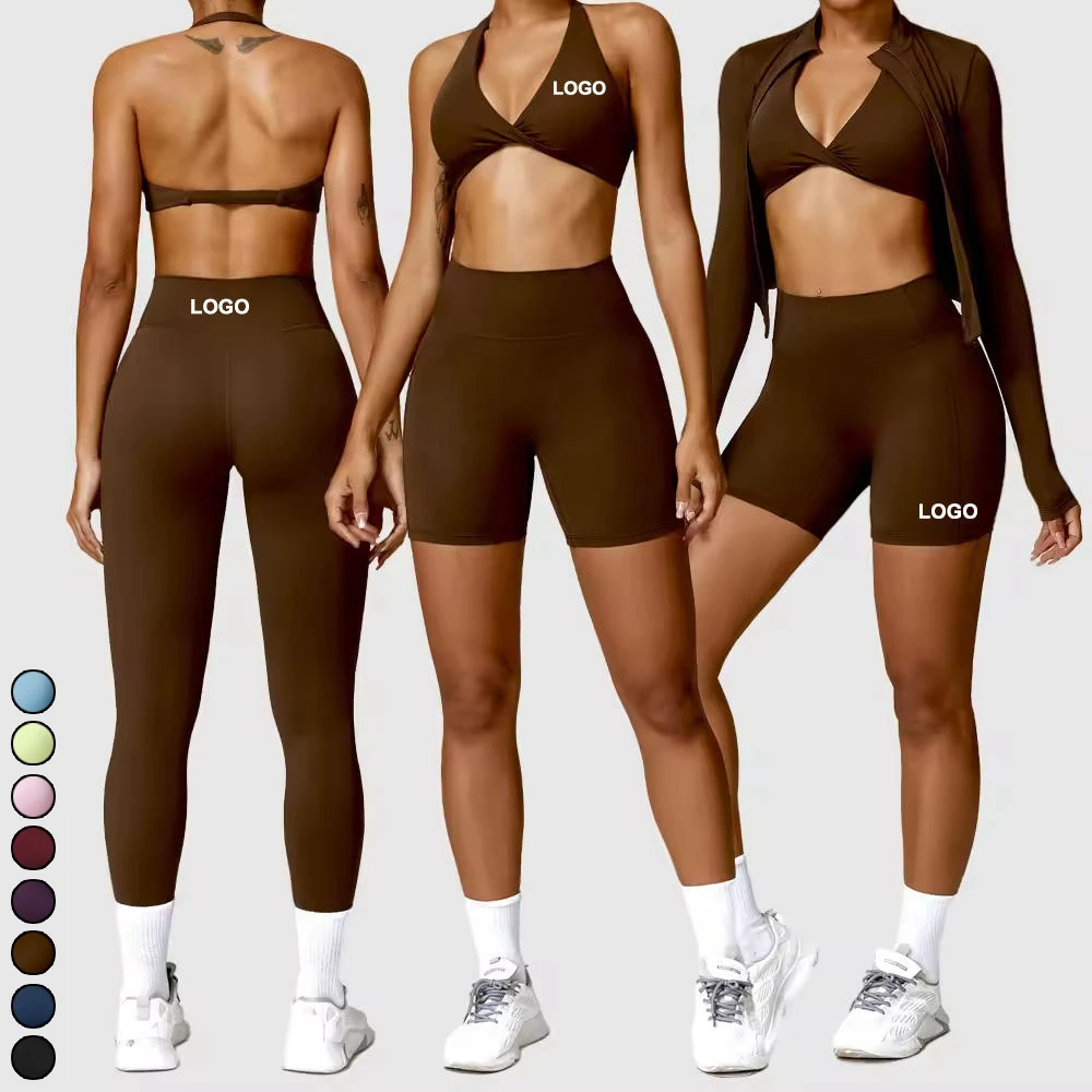 Wholesale Womens Clothing Yoga Bra Fitness Leggings ropa deportiva mujer 4pc Fitness Sportswear Women's Sets Butt-lift Shorts