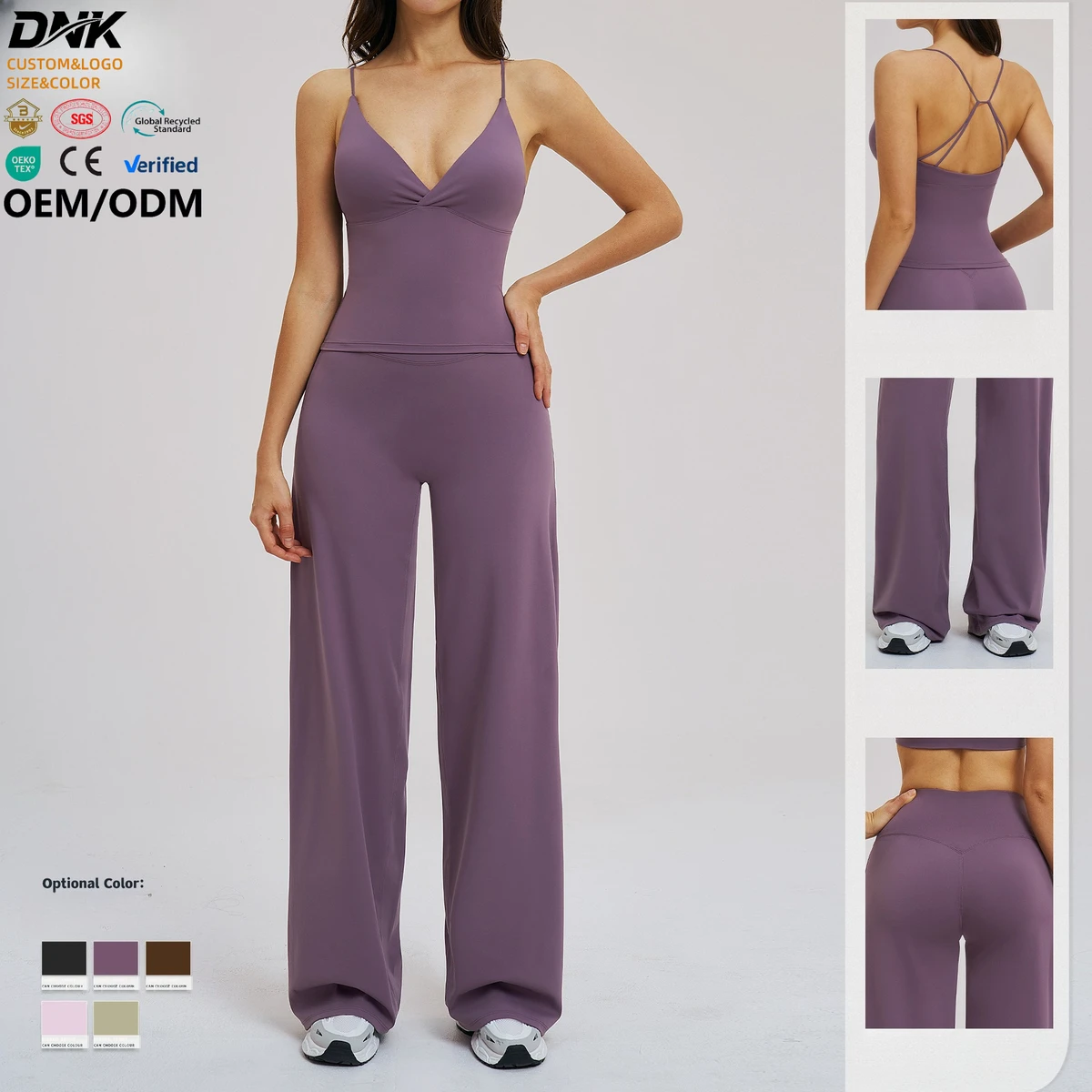 TZ5544-6 New Fashion Backless Veste Running Yoga Workout Clothes High-waisted Loose Wide-leg Pants Set Gym Woman