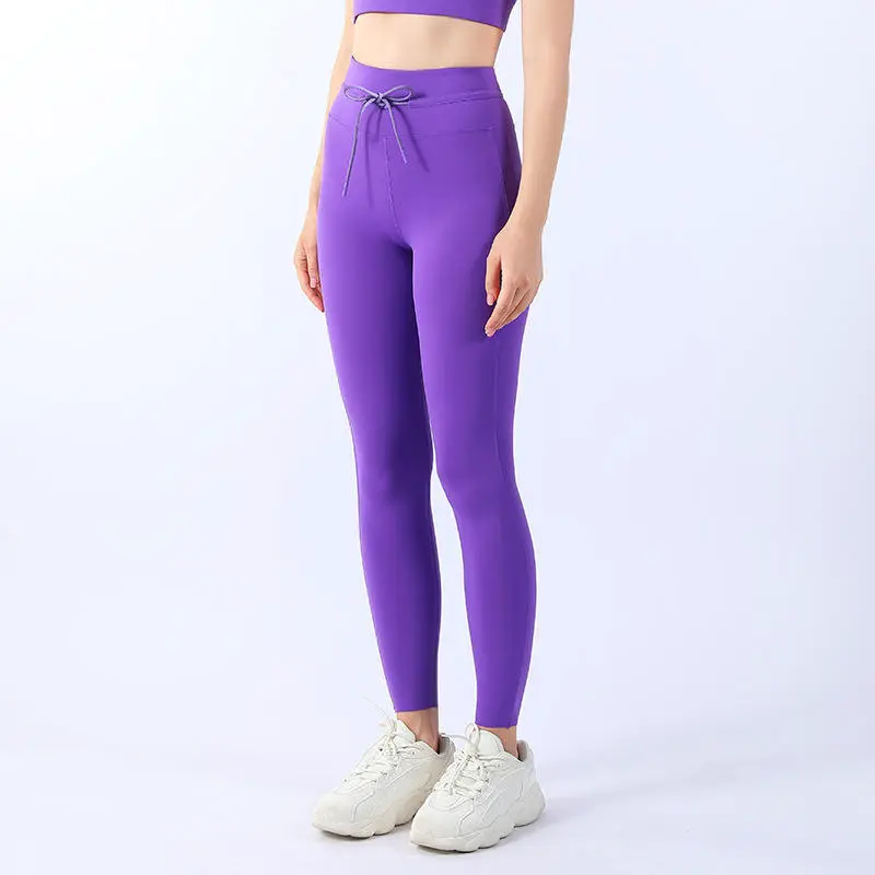 Women's High Waisted Solid Full Length Tummy Control Yoga Gym Leggings Drawstring Sweat-Wicking Breathable Buttery Soft Butt