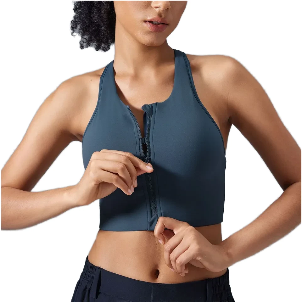 New Lightweight Seamless Breathable Quick Dry Four-Way Stretch High Support Adjustable Strap Removable Cups Front Sports Bra