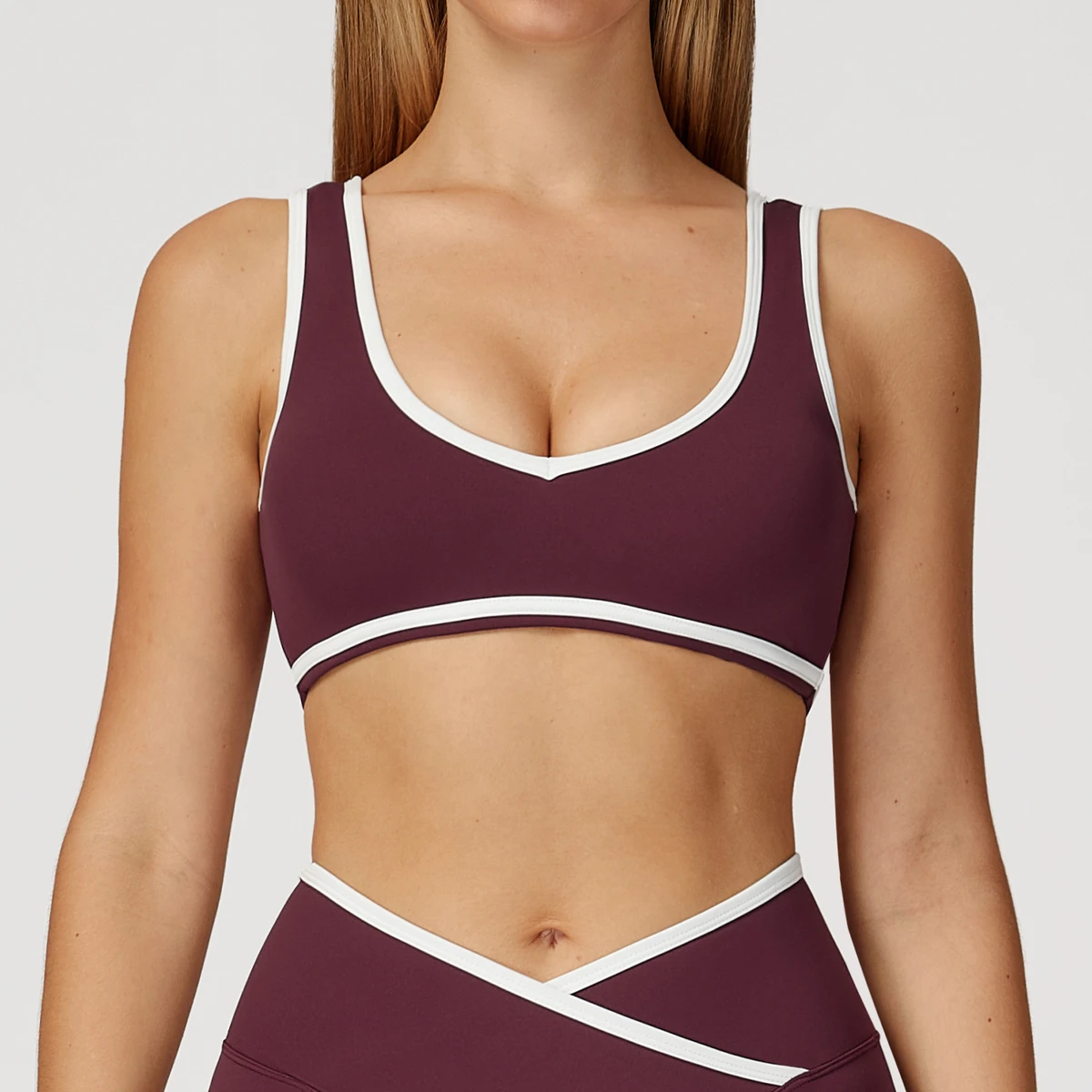 New Color-blocking Wide-shoulder Strap High Support Spandex/Nylon Sports Bra Shockproof Women's One-piece Yoga