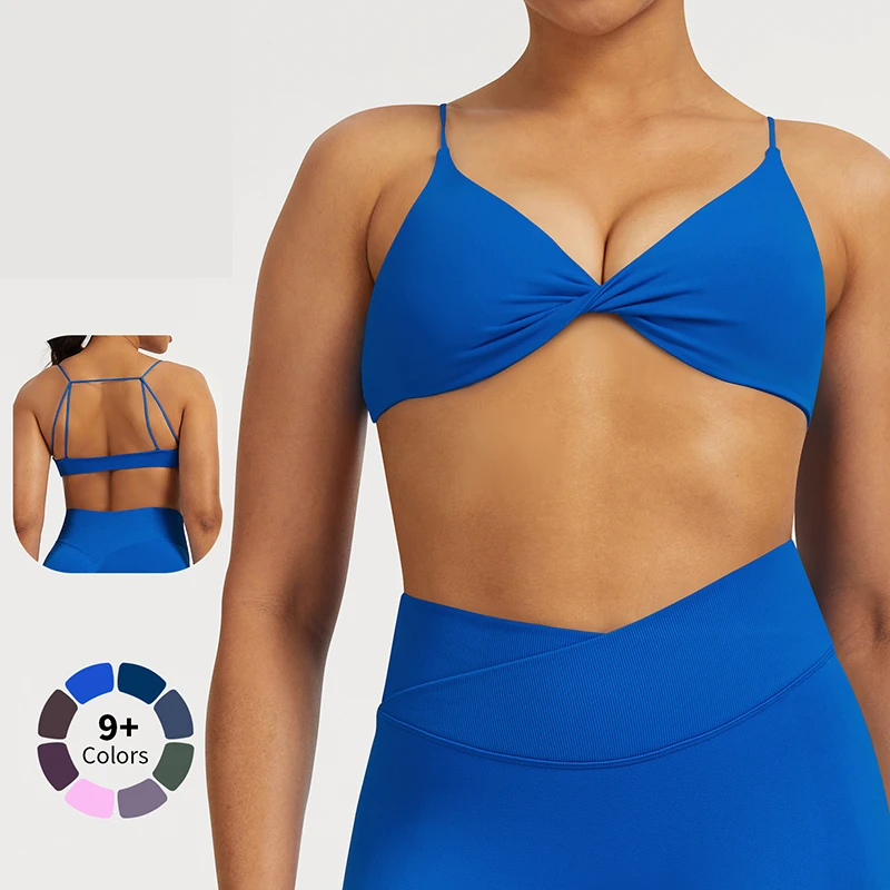 2026 New Style Women's High Support Reversible Seamless Quick Dry Breathable Solid V-Neck Hollow Back Twist Front Sports Bra