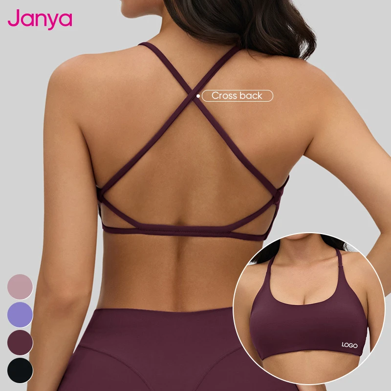 Janya Wholesale Nude Gym Fitness Clothes Removable Pads Breathable Backless Yoga Bras Crossback Sports Bra for Women