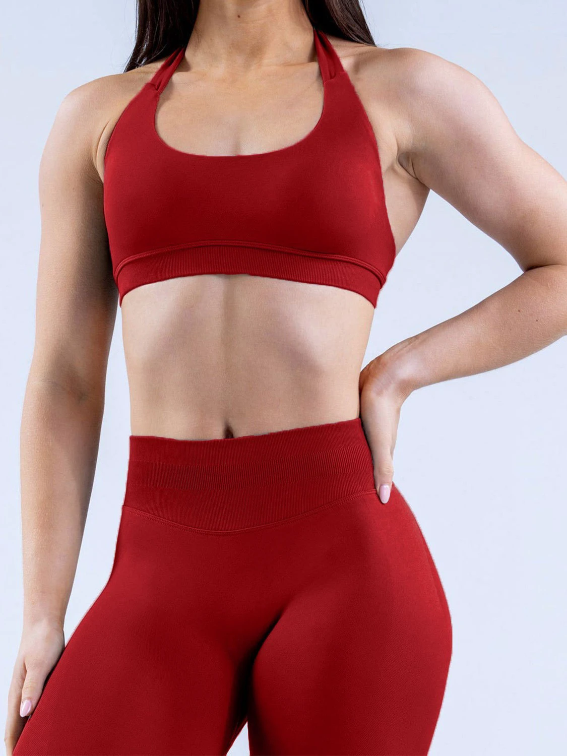 Custom Front Back Women Sportswear U-NECK Halter Neck Workout Bra Four-Way Stretch Lightweight Fitness Top Seamless Quick-dry