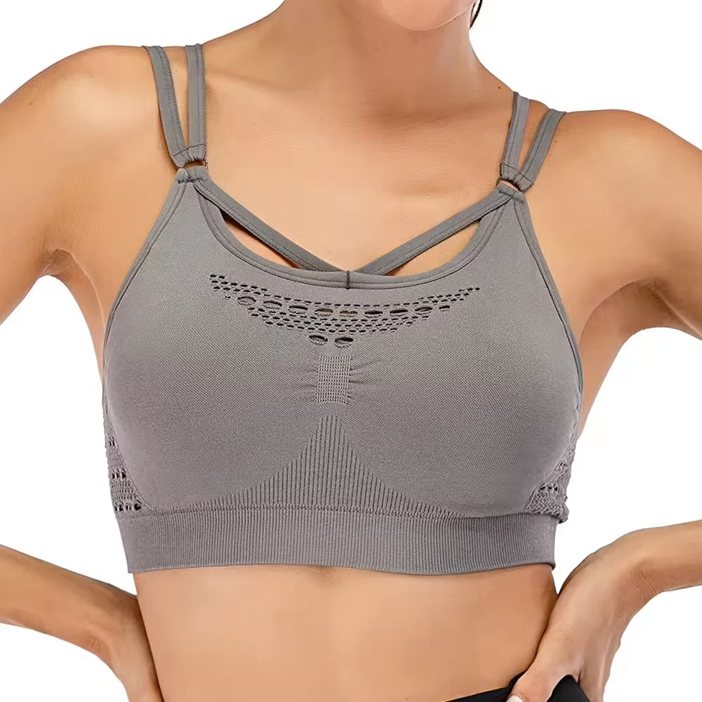 Breathable Quick Dry High Support Women Sports Bra Yoga Simple Front Logo Customizable 2025 Removable Pads Spandex/Polyester