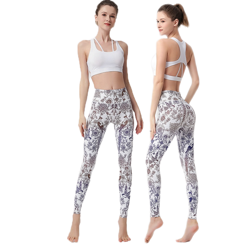 Wholesale High Waist Plus Size Women's Yoga Leggings Spandex/Nylon Print Ankle-Length Quick-Drying Fitness Wear Elastic Waist
