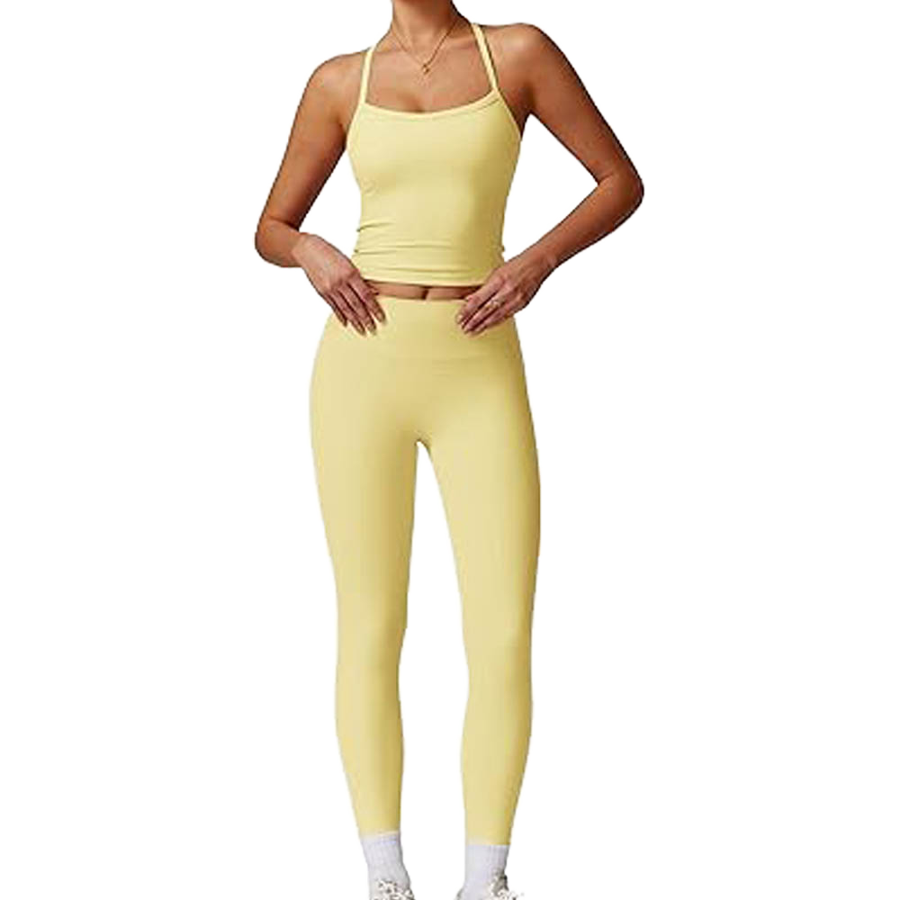 Women Stretchy Compression Gym Sets Backless Yoga Vest Breathable High Waist Leggings 2-Piece Set Quick Dry Running Workout Sets
