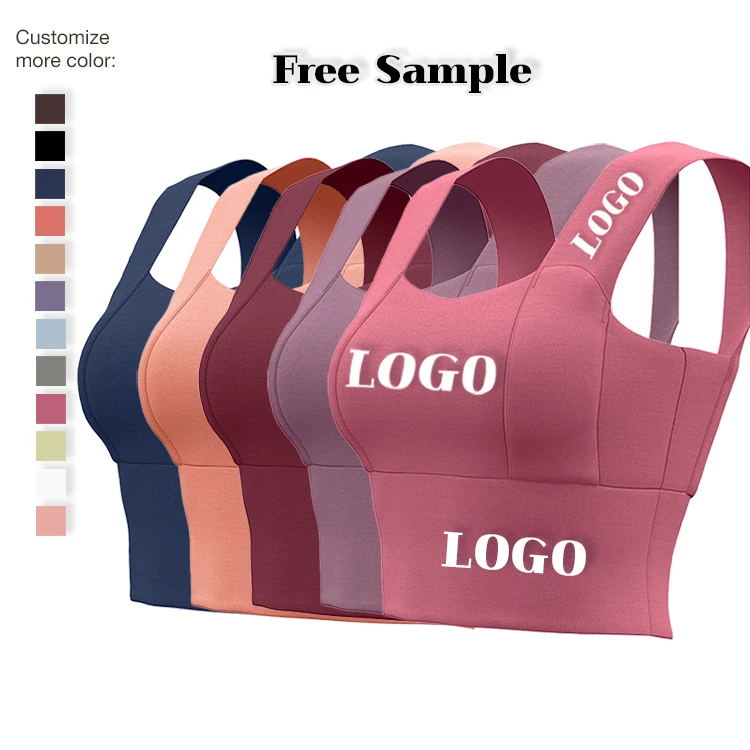 Wholesale Lightweight Sports Women's Fitness Push-Ups Gym Yoga Vest Sling Cross Back Fixed Cup Sports Bra Front Logo