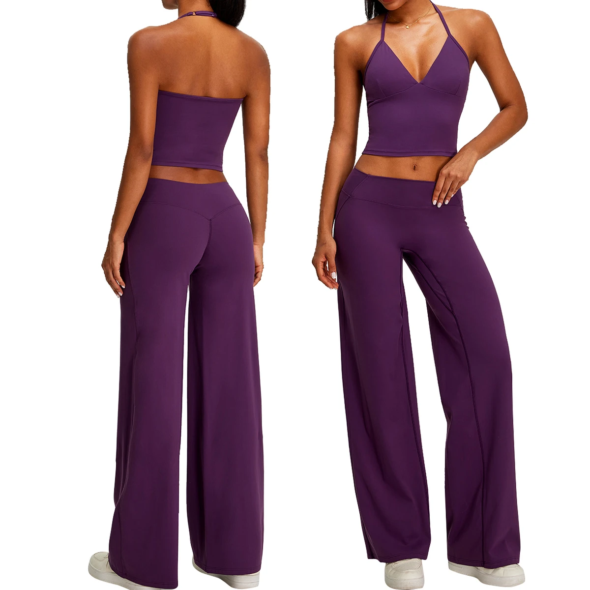 Women's 2-Piece Yoga Set Nylon/Spandex Four-Way Stretch Quick Dry Breathable Sweat-Wicking Tight Fit High Waist Yoga Pants Top
