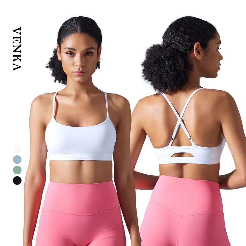 Women's Summer Sexy Sling U-shaped Neckline Sports Wear Crop Top Custom LOGO Womens Breathable Beautiful Back Fitness Yoga Bra