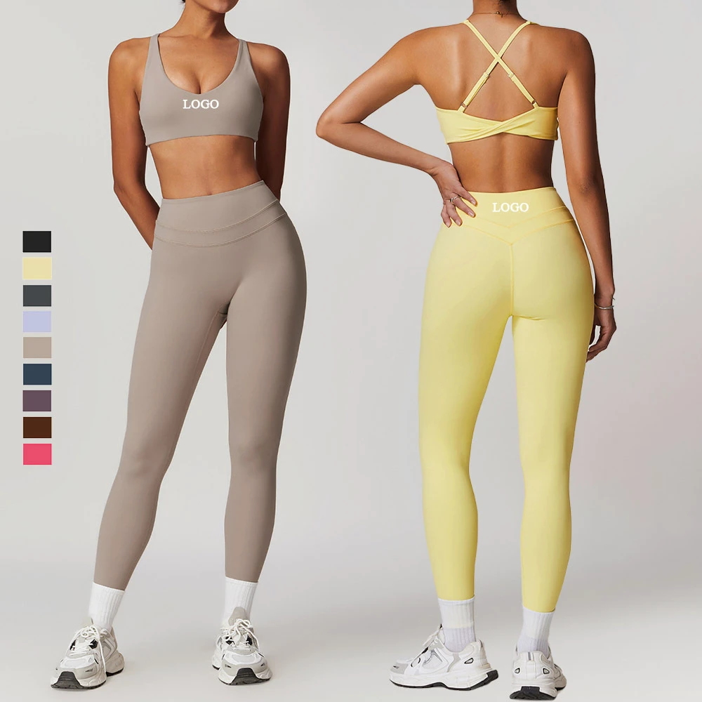 Custom 4-Way Stretch Adjustable Straps Twist Sports Bra Tops High Waist Workout Yoga Leggings Gym Pants Pilates Active Wear Sets