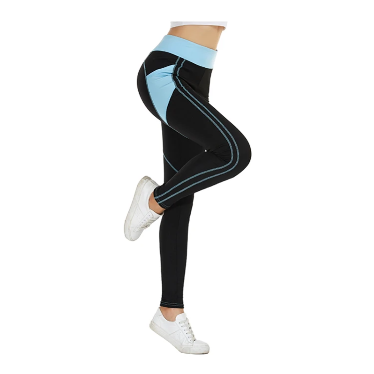 Women's High Waist Full Length Color Block Yoga Leggings With Side Stripe Elastic Waist Four-Way Stretch Spandex Polyester Pants