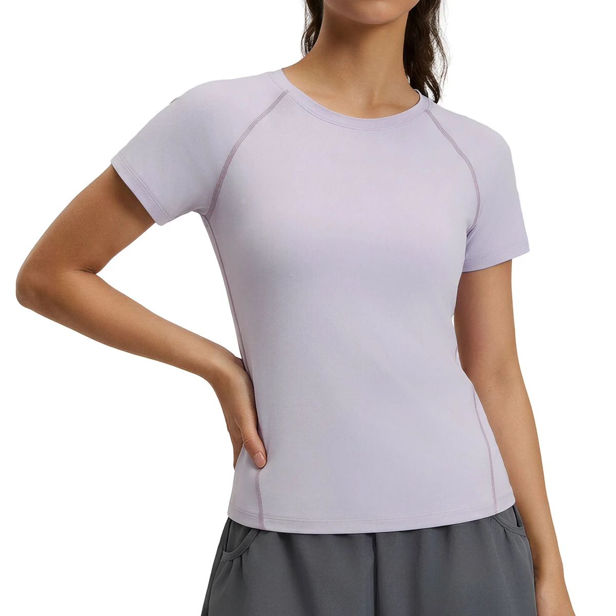Summer Round Neck Sporty Slimming Yoga Top for Women Breathable Loose for T-Shirt Short Sleeve Solid