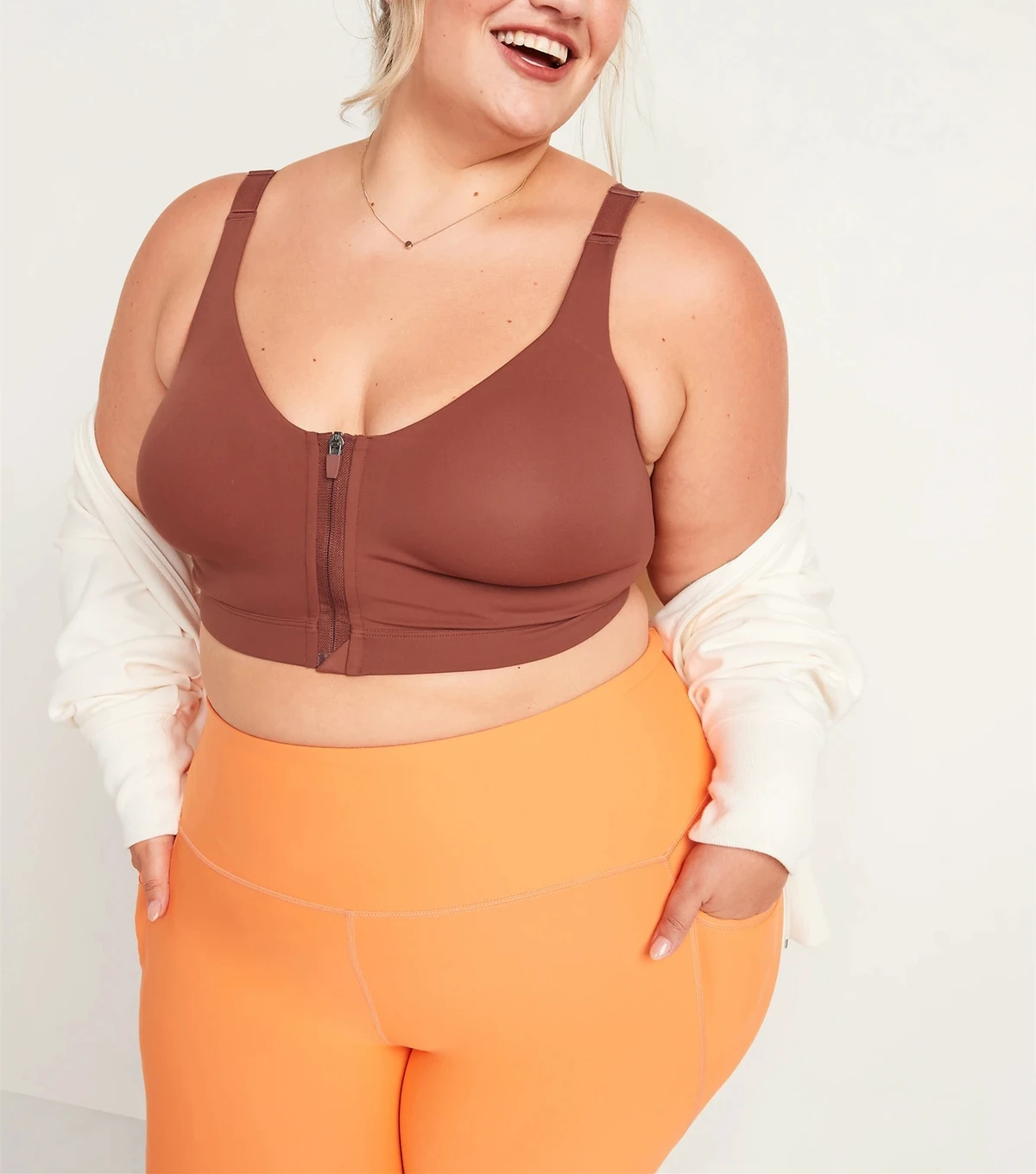 High Impact Zipper Sports Bra for Women Wide Strap Cut Out Back Yoga Bralette Plus Size Soft Supportive Crop tank