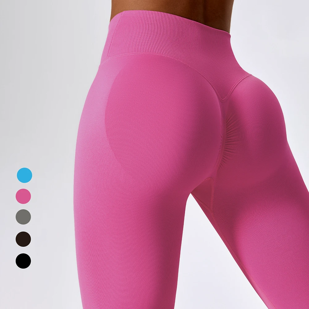 Women's High Rise Spandex Nylon Thick Seamless V Cut Scrunch Back Four-Way Stretch Yoga Wear Active Sports Adult Leggings