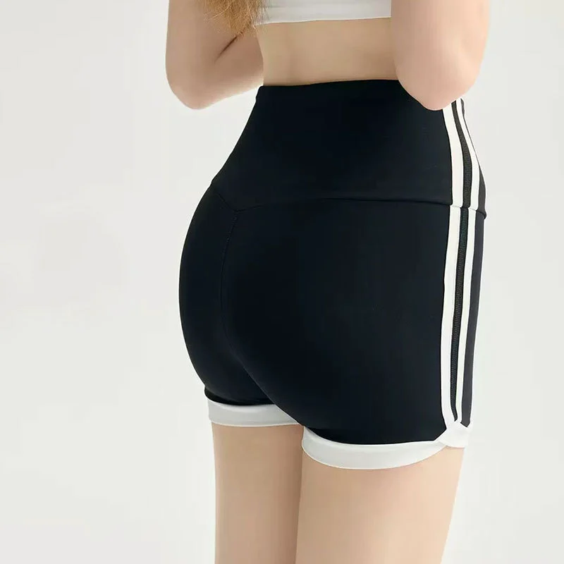 High Waist Vertical Stripe Gym Shorts for Women, Stretch Slim Fit Yoga Pants, Custom Logo, Source Factory OEM ODM Wholesale