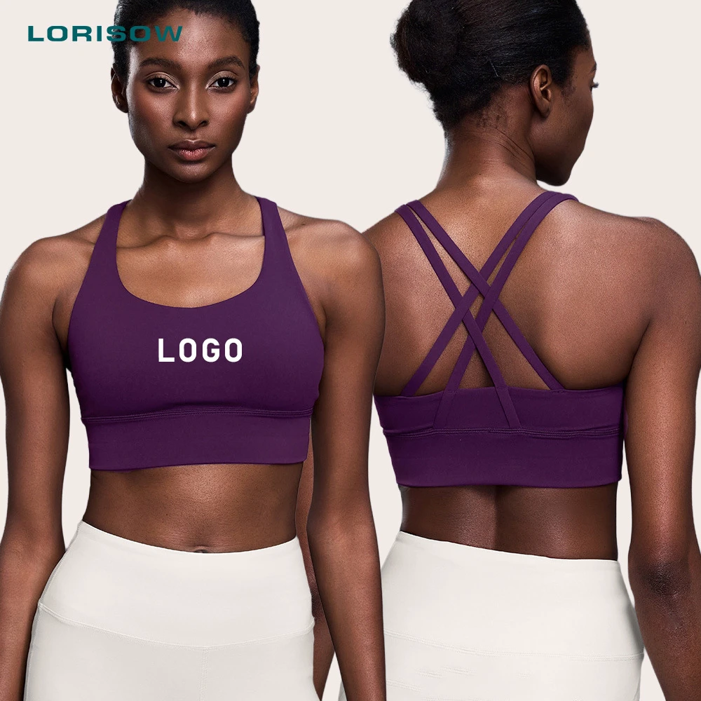 LORISOW Custom Logo Women's Sports Bra Cross Over Double Strap Light Support Sweat-wicking Yoga Bra for Women