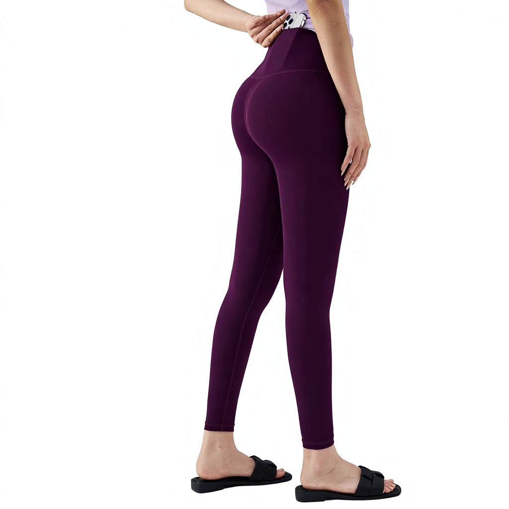 Five-Generation Purple Solid Full-Length for Yoga Pants Womens High-Waisted Butt-Lifting Anti-Roll-Up Four-Way Stretch Fitness