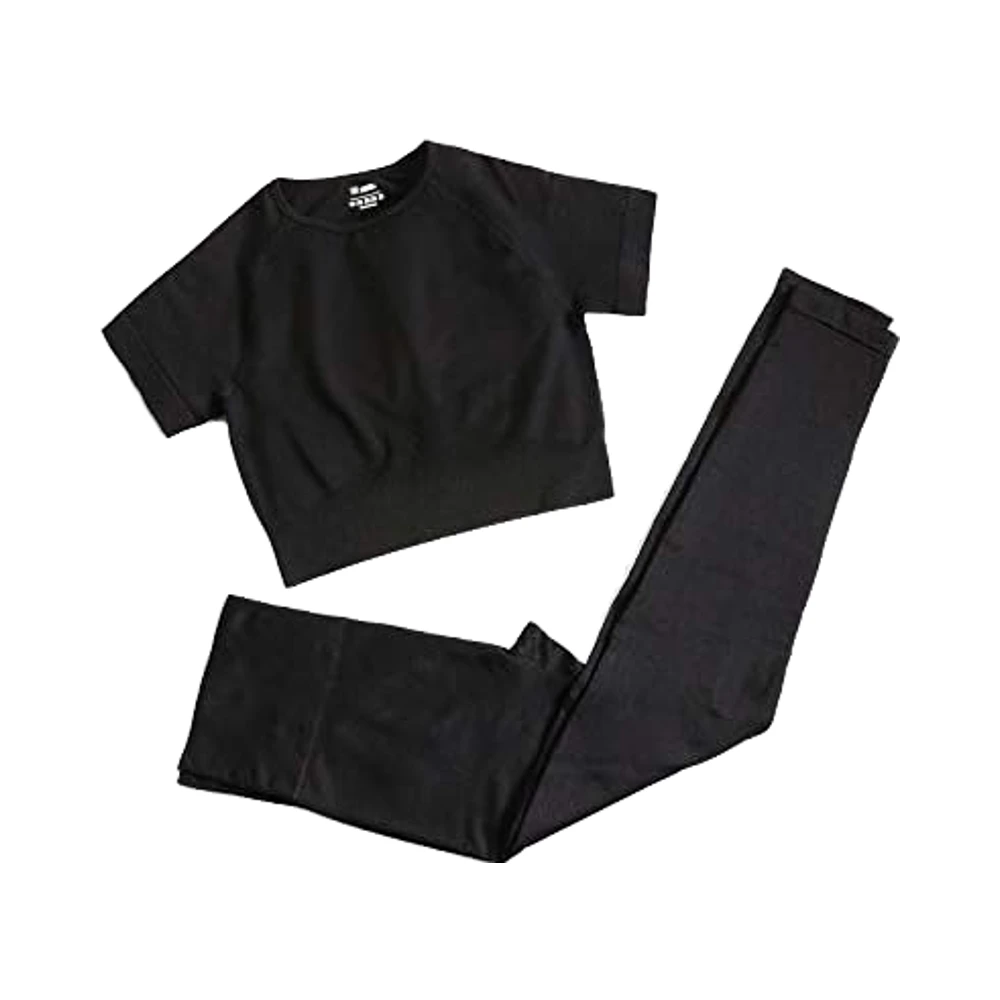 Women's High Waist Seamless Yoga Crop Tops Leggings Athletic Sports Gym Sets Soft Two-Piece Outfits Breathable Feature Solid