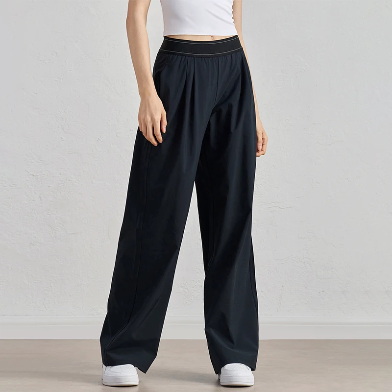 Casual Gym Full Length Sweatpants Elastic Waist Straight Wide Leg Pants Polyester Yoga Fitness Quick Drying Women's Trousers