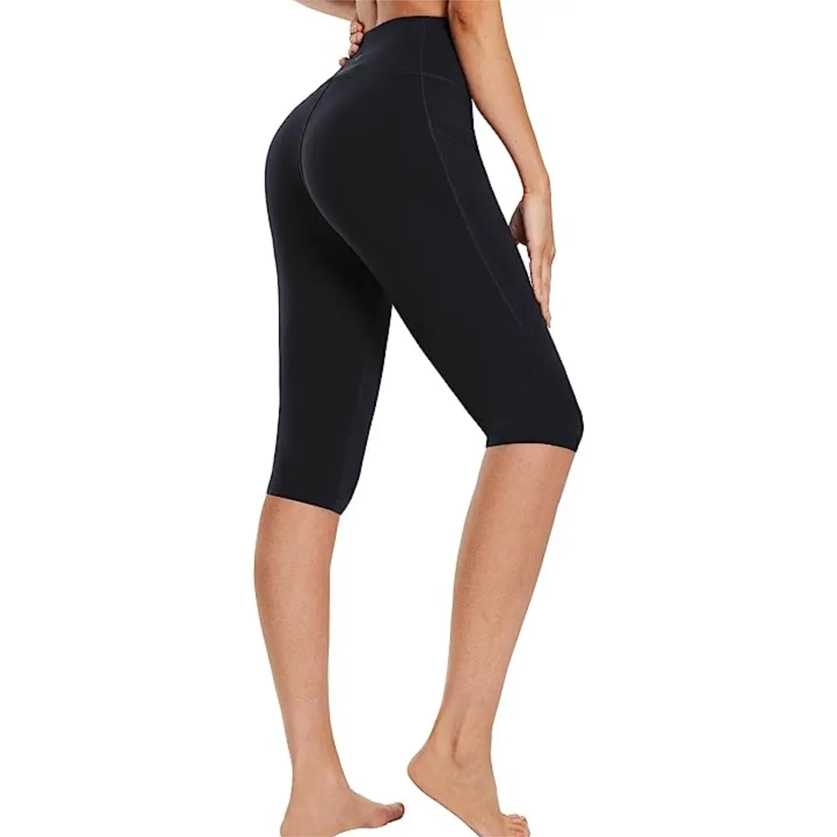 Women's Knee Length Cotton Capri Leggings With Pockets High Waist Casual Summer Yoga Workout Running Exercise Yoga Shorts Pants